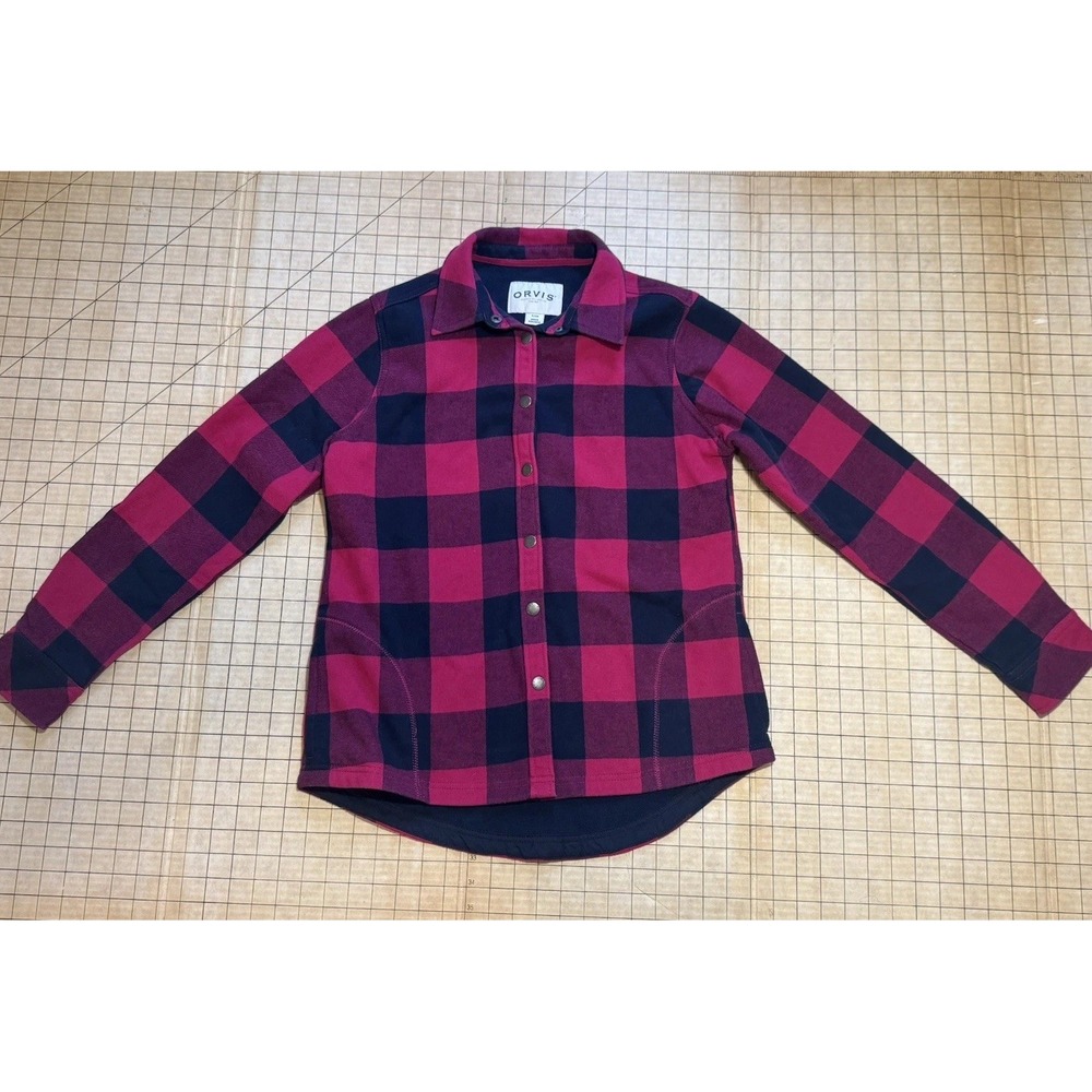 Orvis Teton Fleece Lined Flannel Shirt Jacket Pink/Black Buffalo Plaid Size W/S